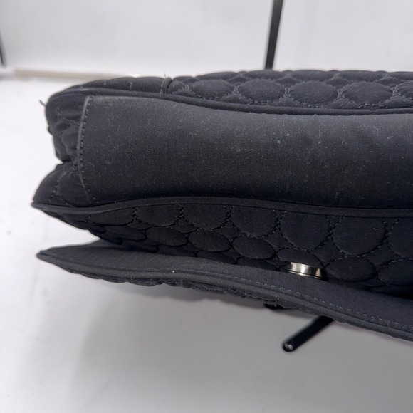 Vera Bradley Black Quilted Microfiber Shoulder Bag Purse Circle Pattern Flap - Picture 6 of 10